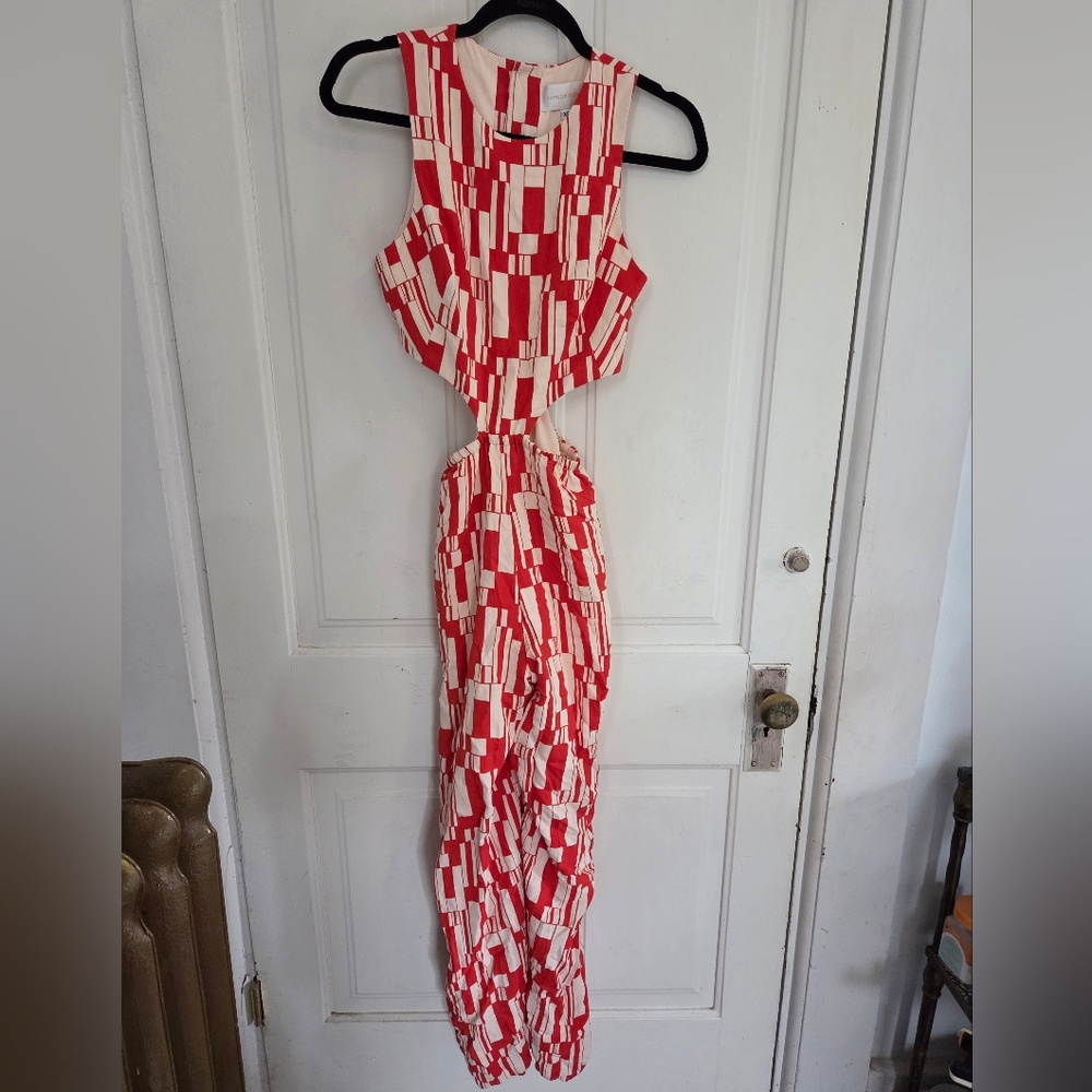 Anthropologie Corey Lynn Calter Cutout Orange And Cream Jumpsuit - Picture 5 of 12